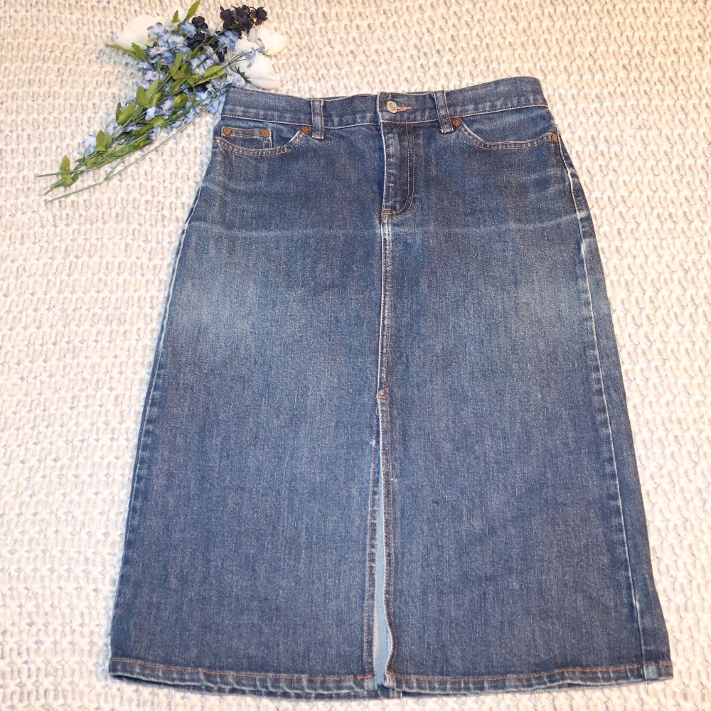 Gap Denim Blue Jean Skirt Front Slit Size 4